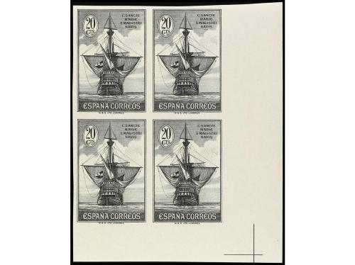 ESPAÑA. COLÓN. ESNAYOS DE PLANCHA. 7 valores en negro, bloqu