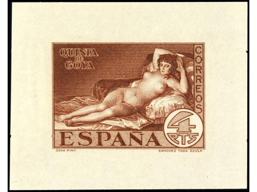 ESPAÑA. GOYA. PRUEBAS DE PUNZÓN. 4 pts. violeta y 4 pts. cas