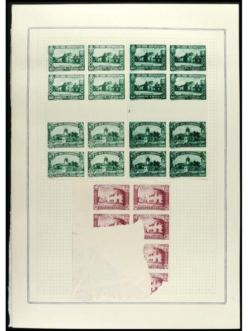 ESPAÑA. IBEROAMERICANA. ENSAYOS DE PLANCHA. Conjunto de cent