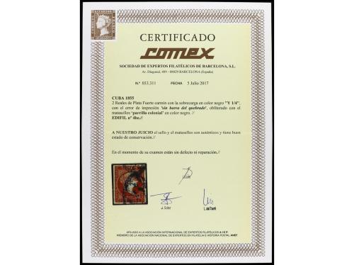 º CUBA. Ed. 4he. Y 1/4 sobre 2 reales carmín mat. parrilla c