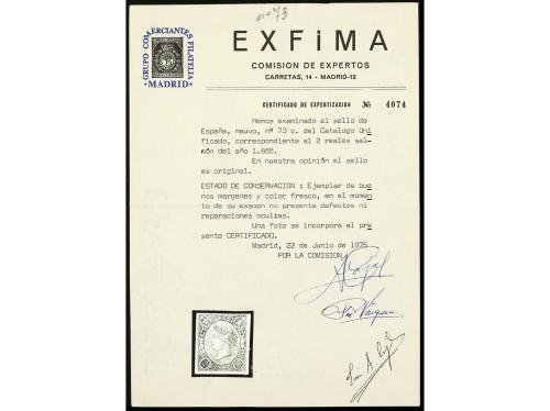 * ESPAÑA. Ed. 73A. 2 reales salmón. Buen ejemplar. Cert. EXF