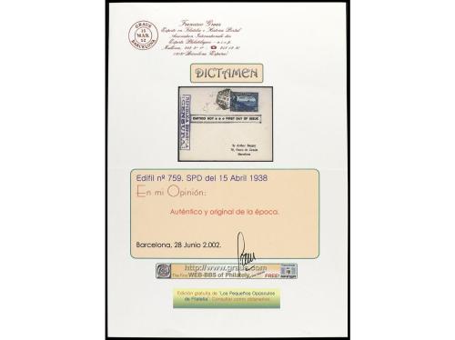 ✉ ESPAÑA. Ed. 759. 1938. Aéreo + 5 pts. en Sobre Primer Día.