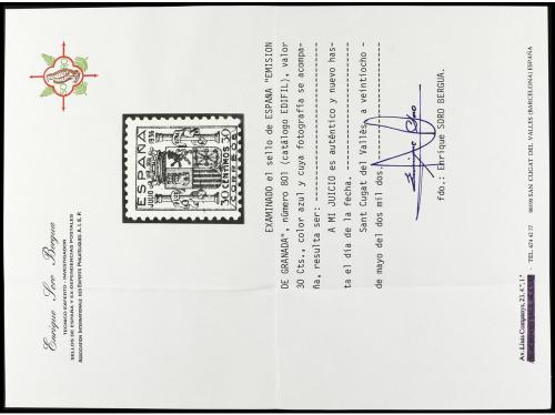(**) ESPAÑA. Ed. 801. 30 cts. azul. Buen ejemplar. Goma no o