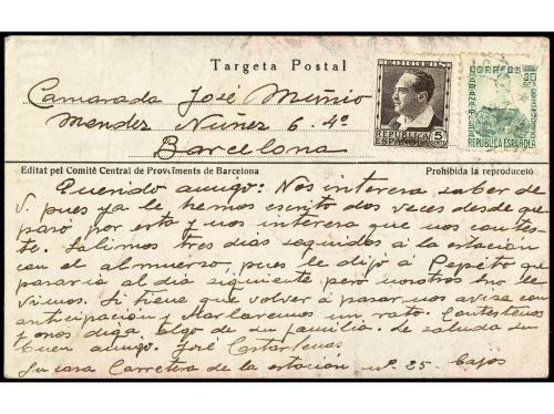 ✉ ESPAÑA GUERRA CIVIL. Tarjeta Postal ilustrada dirigida a B