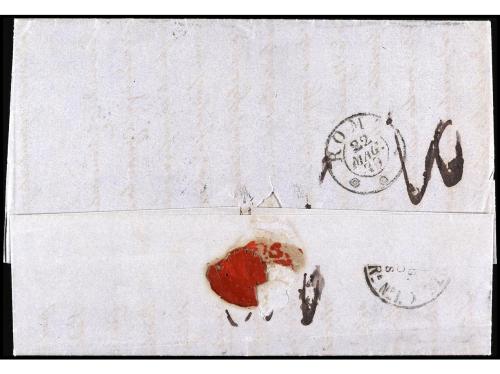 ✉ ESPAÑA. Ed. 107, 109. 1870. SEVILLA a ROMA. 50 mils. azul 