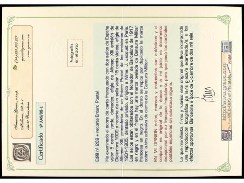 ✉ ESPAÑA. Ed. 269 (2). 1971. BARCELONA a PARIS. 5 cts. verde