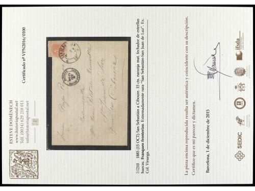 ✉ ESPAÑA. Ed. 210. 1885. S. SEBASTIÁN a LIBOURNE. 15 cts. am