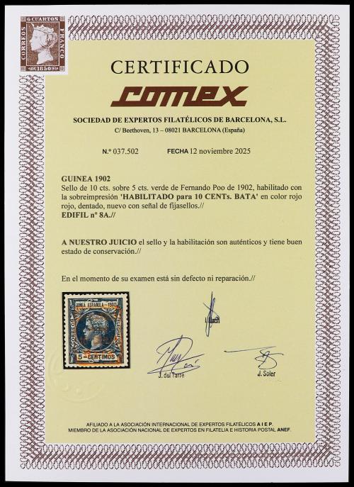 * COLONIAS ESPAÑOLAS: GUINEA. Ed. 8A. EMISIÓN PROVISIONAL DE