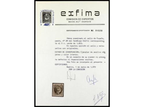 ° ESPAÑA. Ed. 20. 5 reales verde. Grandes márgenes, uno bord