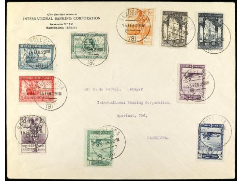 ✉ ESPAÑA. Ed. 434/47 y 448/53. 1929. BARCELONA. Series de co