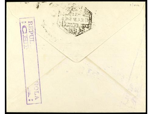 ✉ ESPAÑA. Ed. 759. 1938. Aéreo + 5 pts. azul en sobre con ma