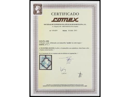 ° ESPAÑA. Ed. 5. 10 reales verde, grandes márgenes, mat. dej