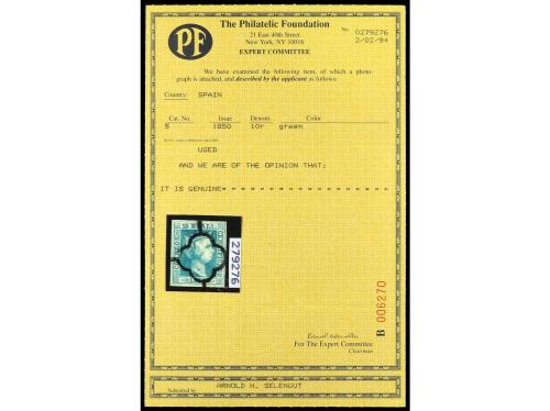 ° ESPAÑA. Ed. 5. 10 reales verde, grandes márgenes, mat. dej