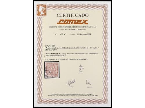 ° ESPAÑA. Ed. 139. 4 pts. castaño. MAGNÍFICO EJEMPLAR. Cert.