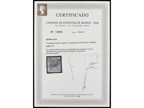 ° ESPAÑA. Ed. 171. 10 pts. azul, mat. CERTIFICADOS/MADRID. S
