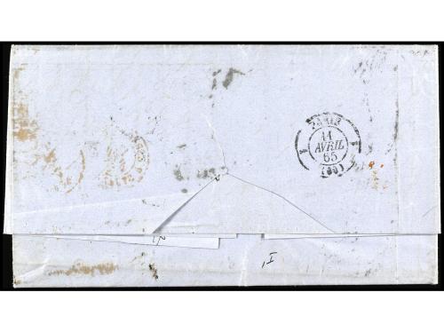 ✉ ESPAÑA. Ed. 70 (2). 1865. MADRID a PARÍS. 12 cuartos azul 