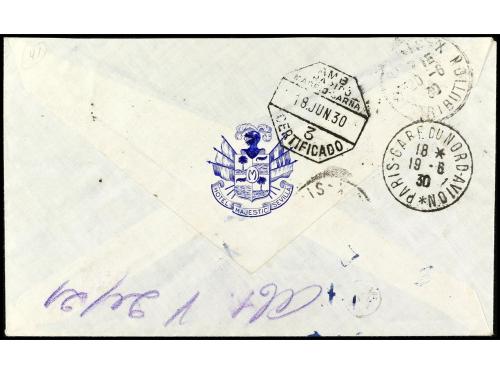 ✉ ESPAÑA. Ed. 522cc, 522, 513. 1930. SEVILLA a PARÍS. 25 cts