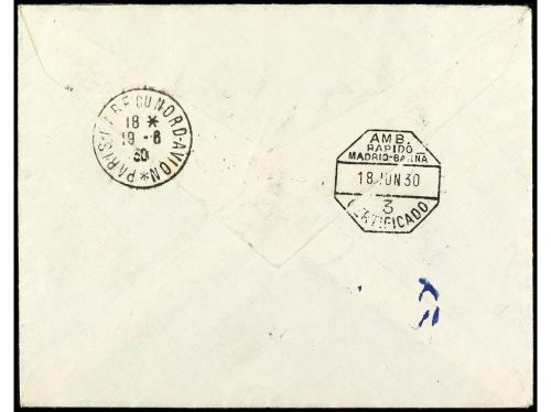 ✉ ESPAÑA. Ed. 524cc, 524, 512. 1930. SEVILLA a PARÍS. 40 cts