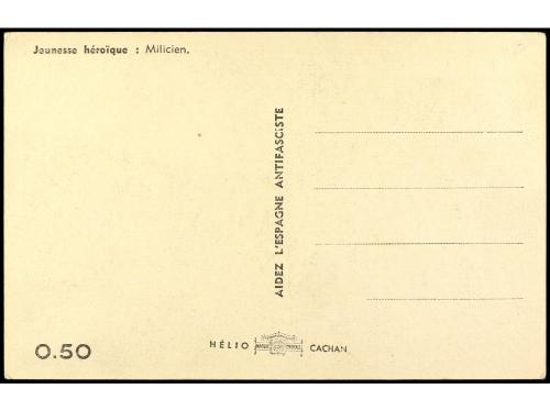 ✉ ESPAÑA GUERRA CIVIL. Tarjeta Postal ilustrada francesa AID