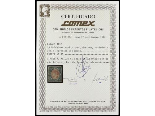 (*) ESPAÑA. Ed. 95. 25 mils. azul y rosa DOBLE IMPRESIÓN DEL