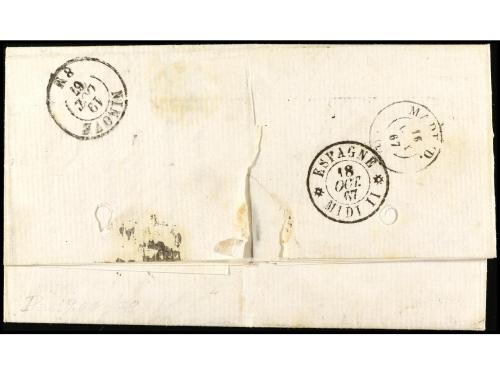 ✉ ESPAÑA. Ed. 92, 95. 1867. MÁLAGA a NINOVE (Bélgica), 25 mi