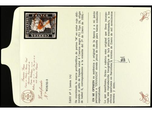 º ESPAÑA. 6 cuartos negro. Plancha I tipo 24 mat. A de GRANA