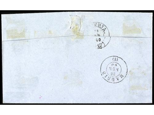 ✉ ESPAÑA. Ed. 52. 1860. Envuelta a MADRID. Mat. fechador SOR