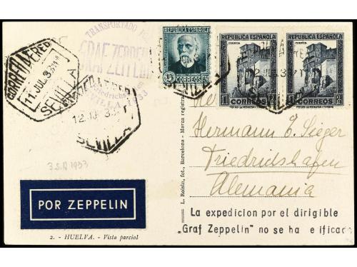 ✉ ESPAÑA. Ed. 665 + 673 (2). 1933. Tarjeta postal. SEVILLA a