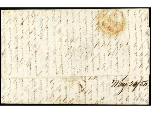 ✉ ESPAÑA: PREFILATELIA. 1850. MÁLAGA. Sobrescrito a BOSTON. 