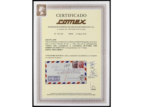 ✉ ESPAÑA. Ed. 1083A/B. 1950. Certificado de LAS PALMAS a MAD