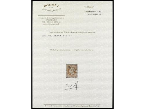 º FRANCIA. Yv. 9. 10 cts. sepia amarillo. Mat. estrella. LUJ