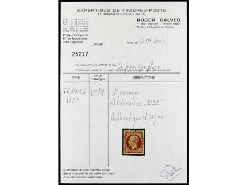 º FRANCIA. Yv. 18. 1 fr. carmin, mat. "DS 2" de PARIS. MUY R