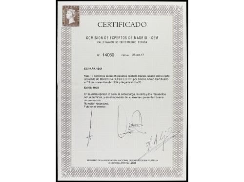 ✉ ESPAÑA. Ed. 1090. 1954. Certificado de MADRID a DUSSELDORF
