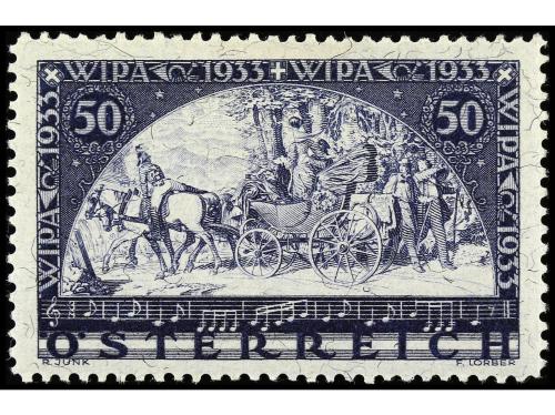 * AUSTRIA. Yv. 430 y 430a. 1933. WIPA. 50 g. + 50 g. azul. C