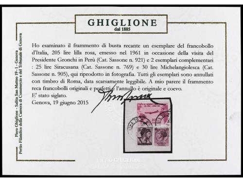 º Δ ITALIA. Yv. 847A, Sa. 921. 1961. Gronchi rosa. 205 l. so