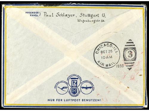 ✉ Mi. 496. 497. 1933. FRIEDRICHSHAFEN a NEW YORK. 1 mk. rojo