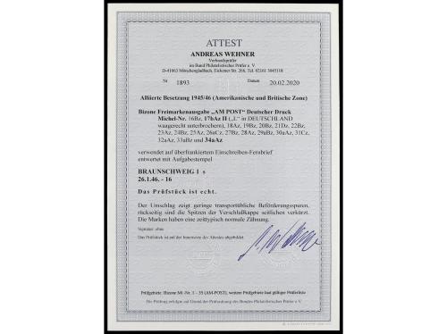 ✉ ALEMANIA. Mi. 18Az/aAz. 1946. OCCIDENTAL BIZONA. Precioso 