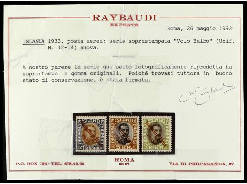 * ISLANDIA. Yv. Av. 12/4. SERIE COMPLETA. 3 valores. MUY BON