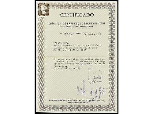 ** ESPAÑA. Ed. 1075/82. CENTENARIO, 8 valores. Cert. CEM. Ca