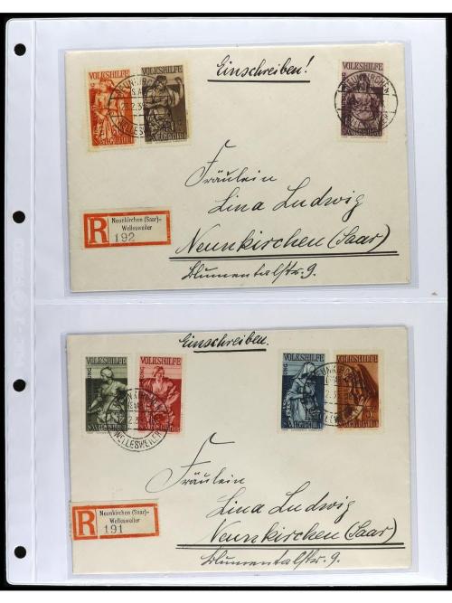 ✉ SARRE. 1920. Conjunto de 37 cartas con diversos franqueos 