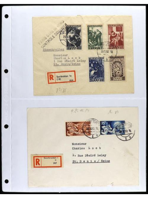 ✉ SARRE. 1920. Conjunto de 37 cartas con diversos franqueos 