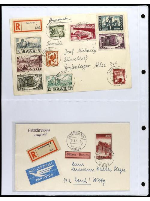 ✉ SARRE. 1920. Conjunto de 37 cartas con diversos franqueos 