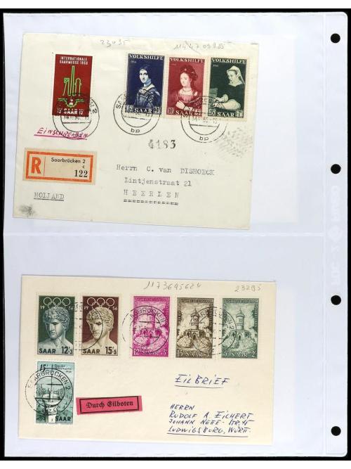 ✉ SARRE. 1920. Conjunto de 37 cartas con diversos franqueos 