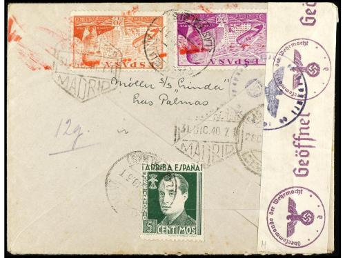 ✉ ESPAÑA. 1940. PUERTO DE LA LUZ (Canarias) a DINAMARCA. Esp