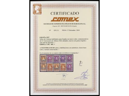 * ESPAÑA. Ed. 392/401. SERIE COMPLETA, 10 valores. Cert. COM