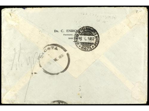 ✉ ESPAÑA. Ed. 650, 653, 654 (4). 1931. BARCELONA a BOGOTÁ. 5