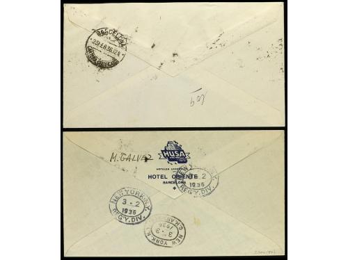 ✉ ESPAÑA. Ed. 700, 701. 1936. Dos cartas con preciosos franq