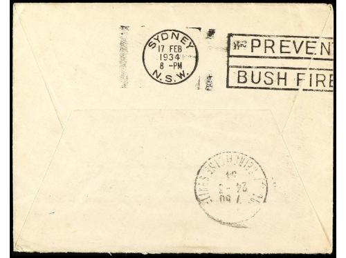 ✉ AUSTRALIA. 1934. WELLINGTON a FRANCIA. Marca FIRST TRANS-T