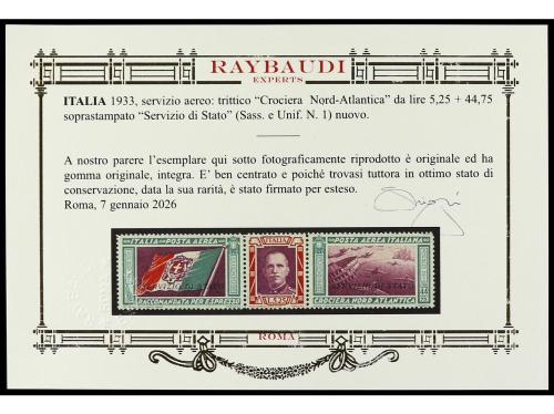 ** ITALIA. Yv. Av. 50. 1933. SERVIZIO DI STATO. LUJO. Cert. 
