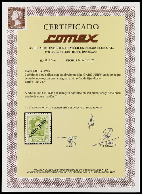 ** COLONIAS ESPAÑOLAS: CABO JUBY. Ed. 22. 2 cts. verde oliva